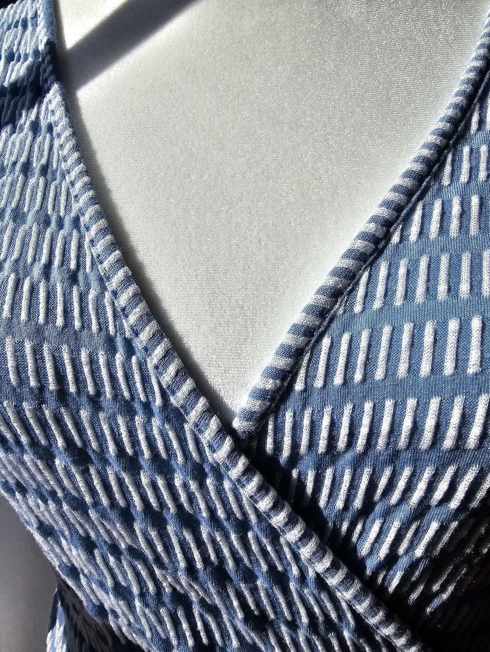 Caution To The Wind Slate Blue Striped Mock Wrap Dress Size M Casual Coastal - Picture 3 of 6